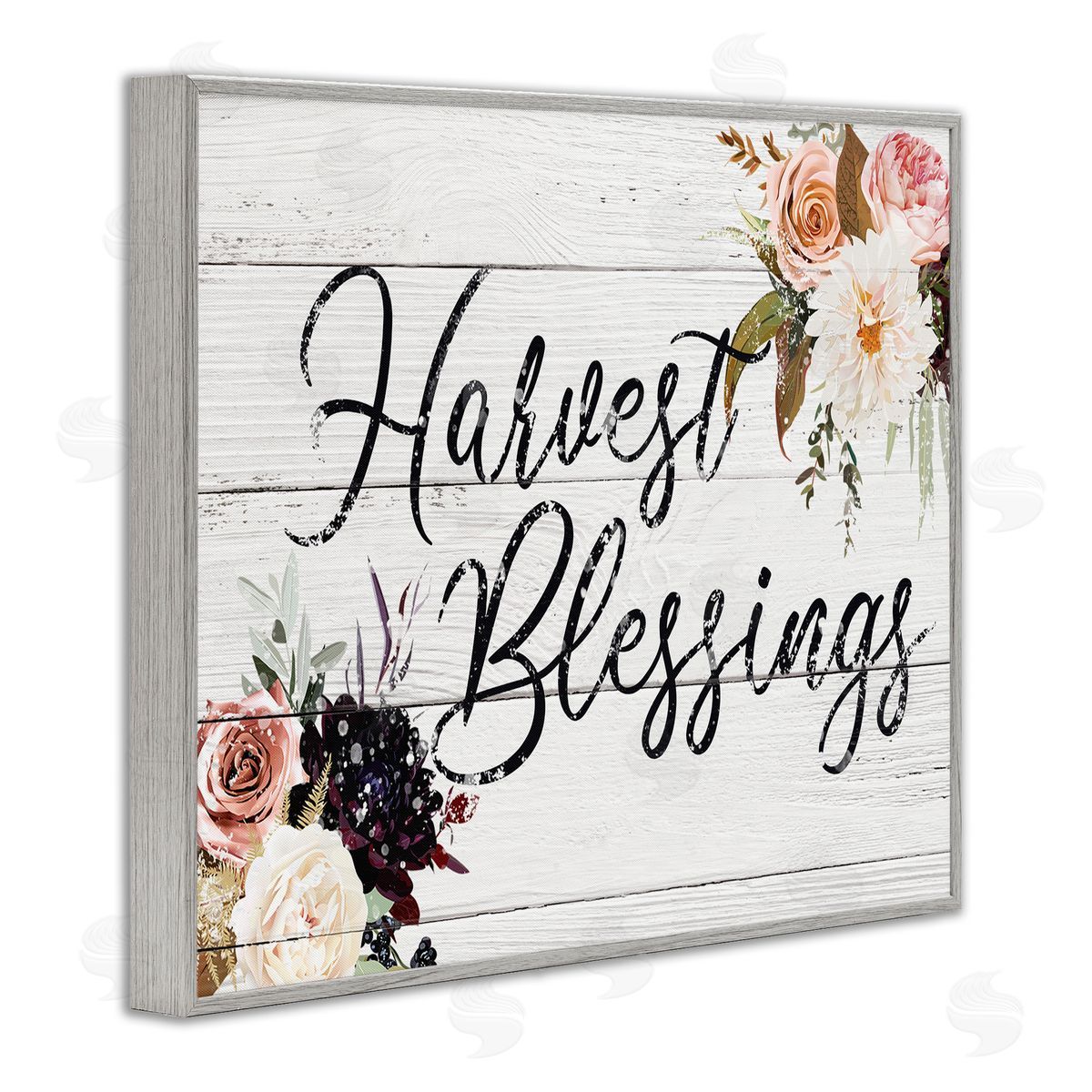 Victoria Brown Harvest Blessings Phrase Pink Peony Floral Arrangements Gray Framed Giclee Wall Art