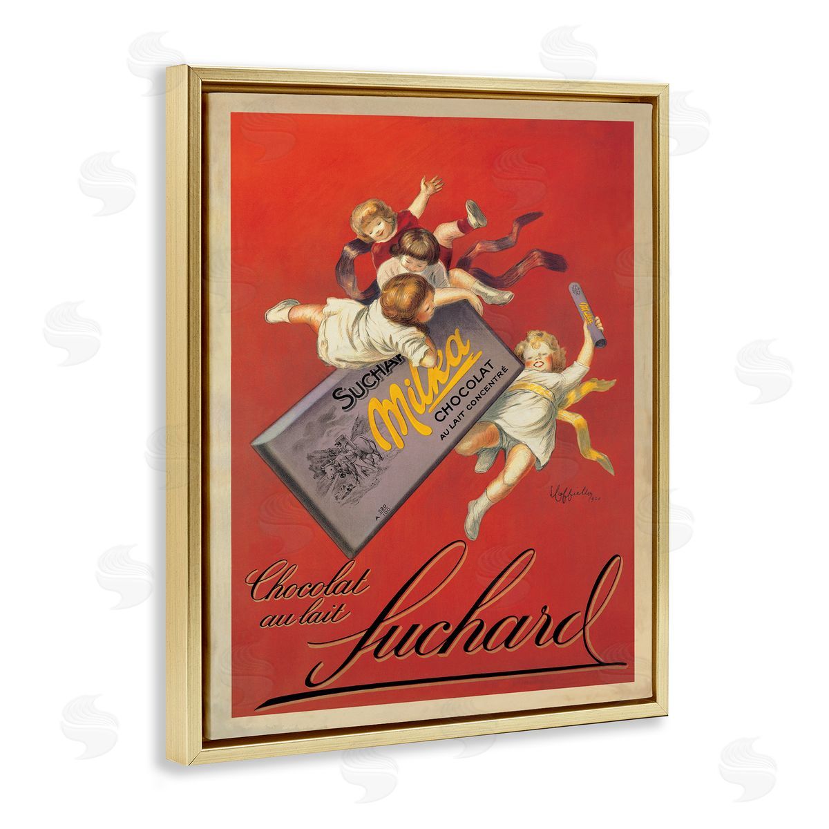 Leonetto Cappiello Chocolat au Lait Vintage European Advertisement Gold Floater Frame Canvas Art