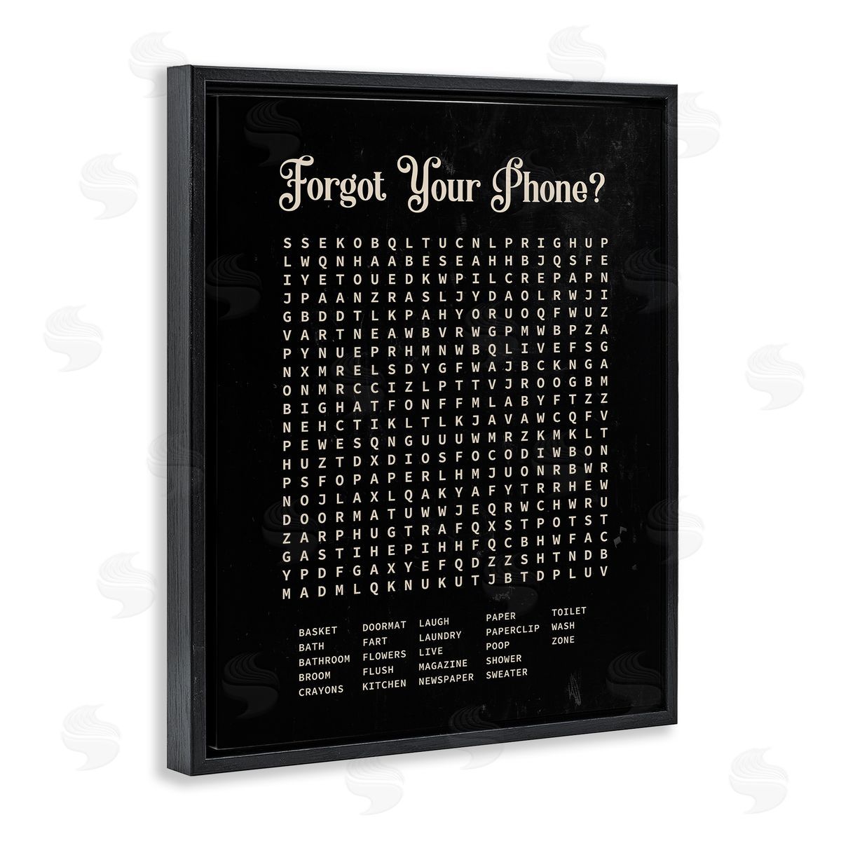 Lettered and Lined Forgot Your Phone Crossword Activity Distressed Black Black Floater Frame Canvas Art