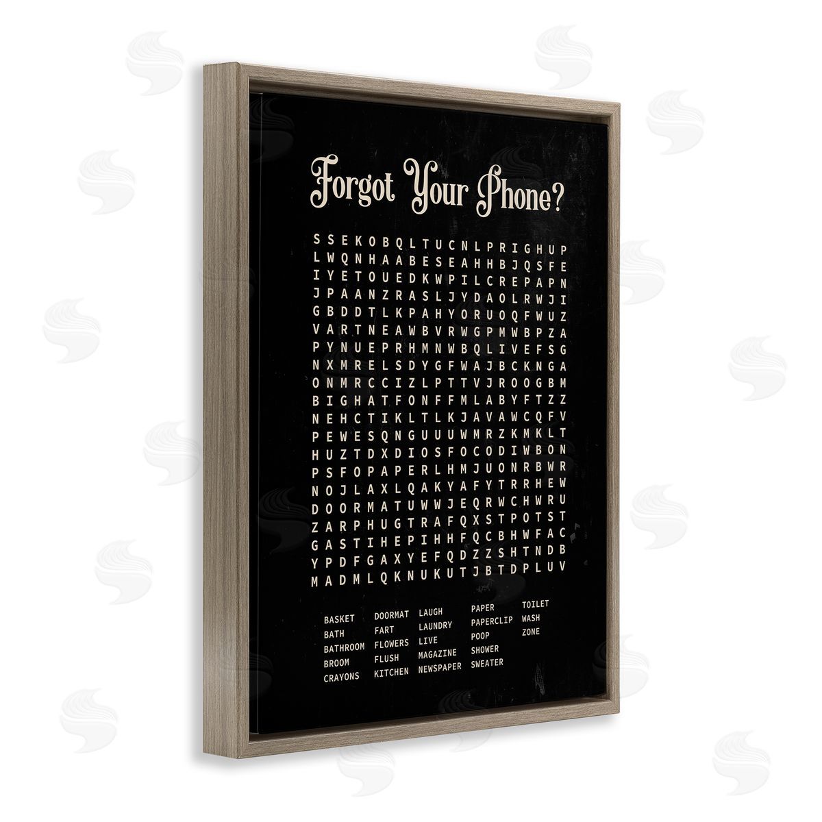 Lettered and Lined Forgot Your Phone Crossword Activity Distressed Black Brown Floater Frame Canvas Art