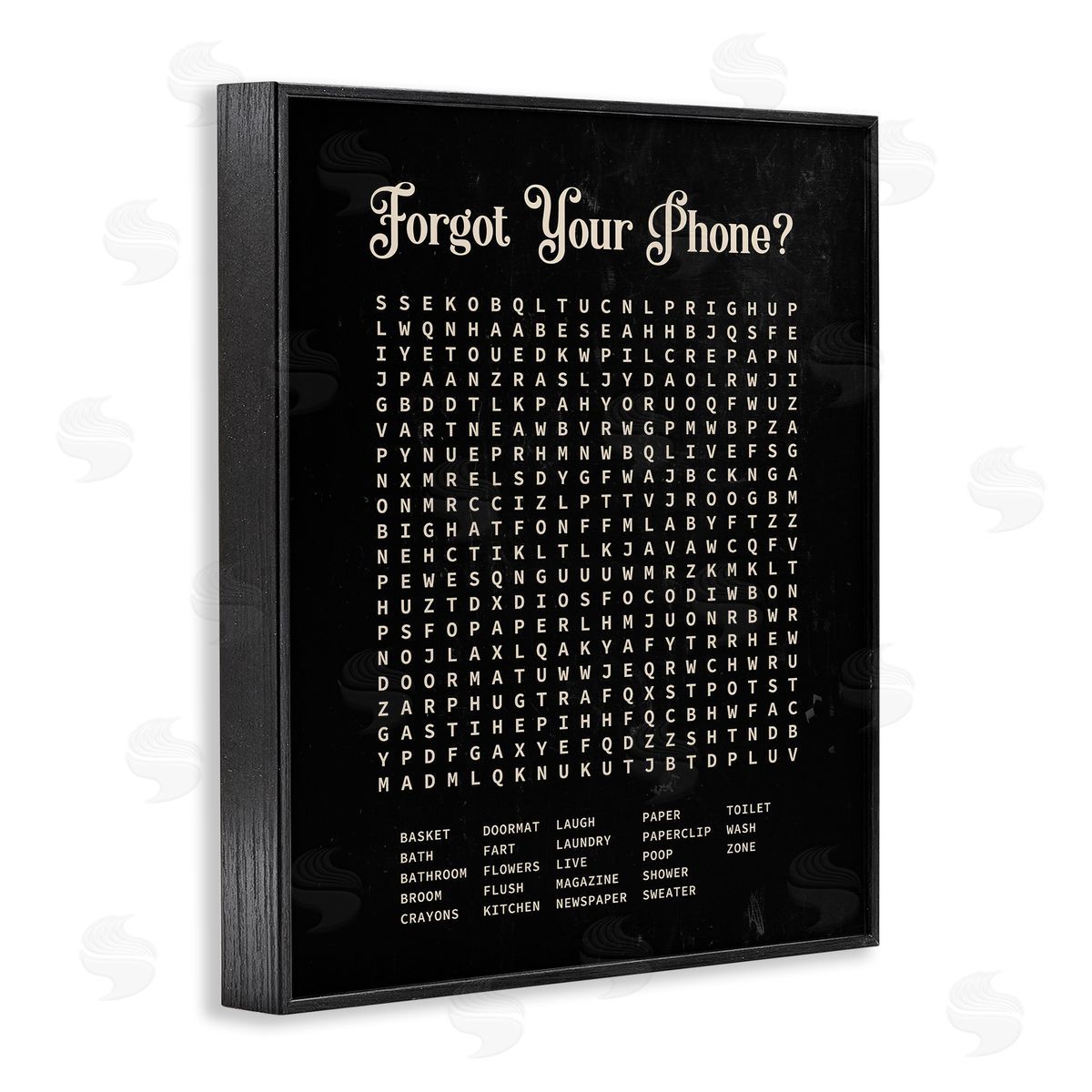 Lettered and Lined Forgot Your Phone Crossword Activity Distressed Black Black Framed Giclee Wall Art