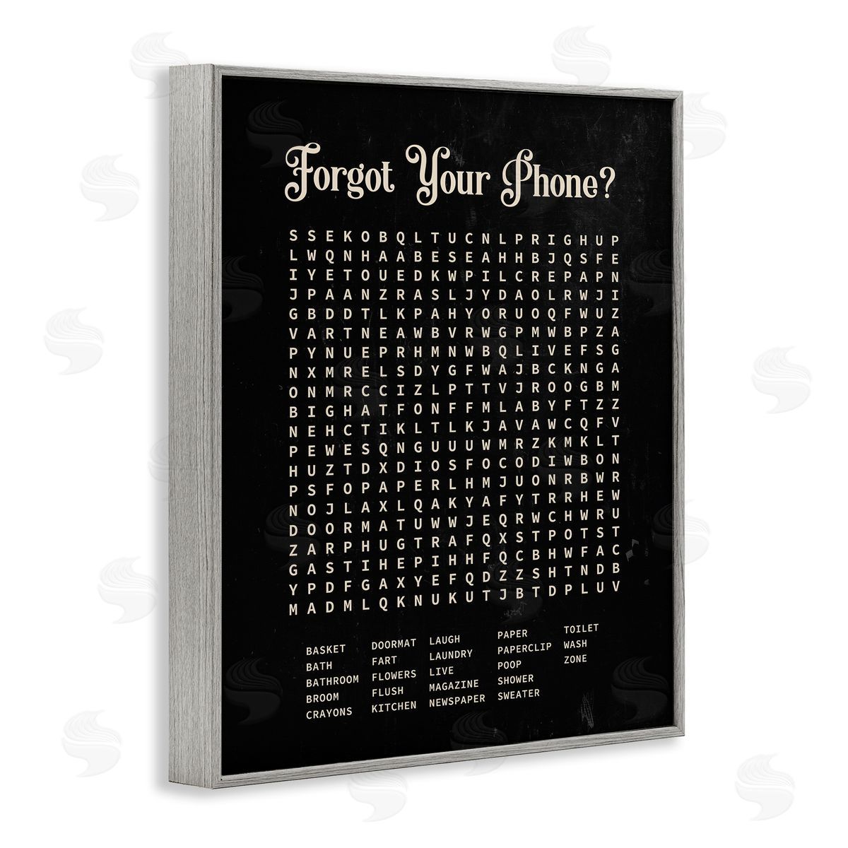 Lettered and Lined Forgot Your Phone Crossword Activity Distressed Black Gray Framed Giclee Wall Art