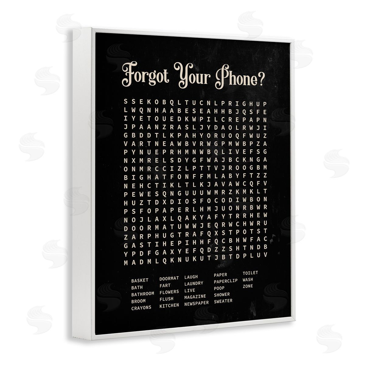 Lettered and Lined Forgot Your Phone Crossword Activity Distressed Black White Framed Giclee Wall Art