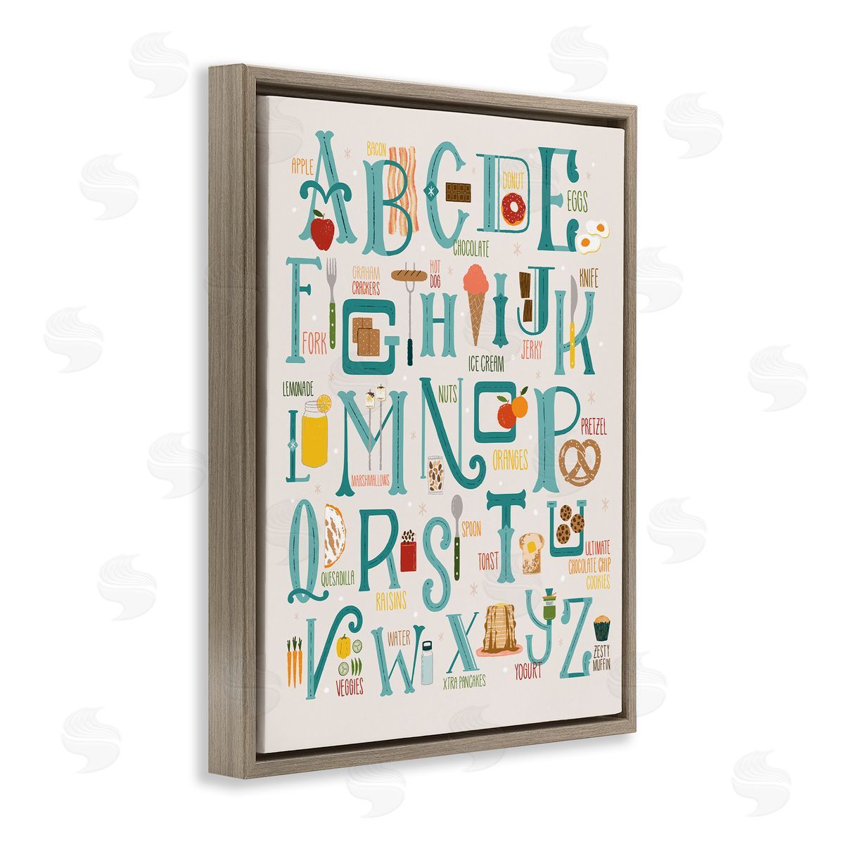 Zirkus Design Alphabet of Foods Vintage Kitchen Letter Chart Brown Floater Frame Canvas Art