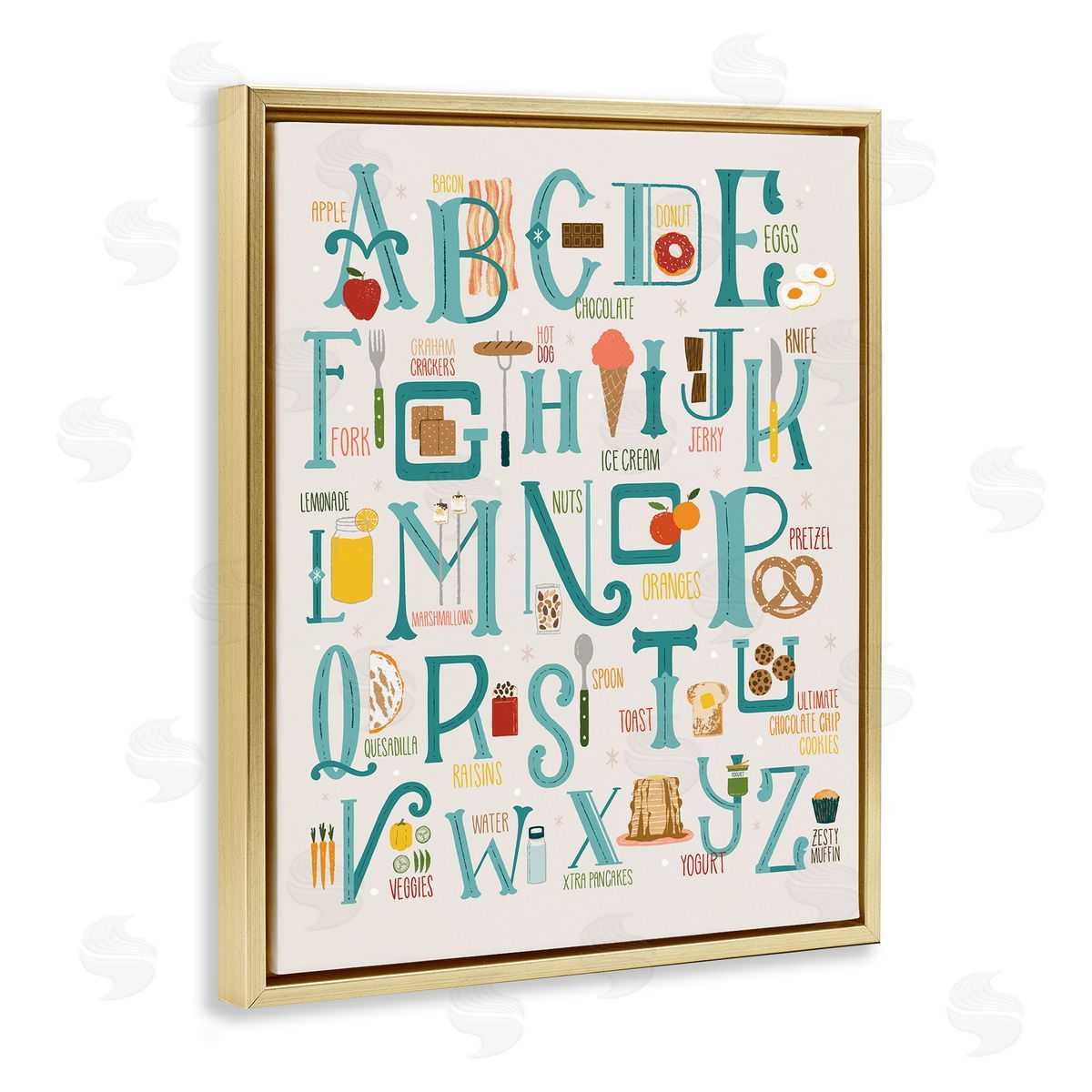 Zirkus Design Alphabet of Foods Vintage Kitchen Letter Chart Gold Floater Frame Canvas Art