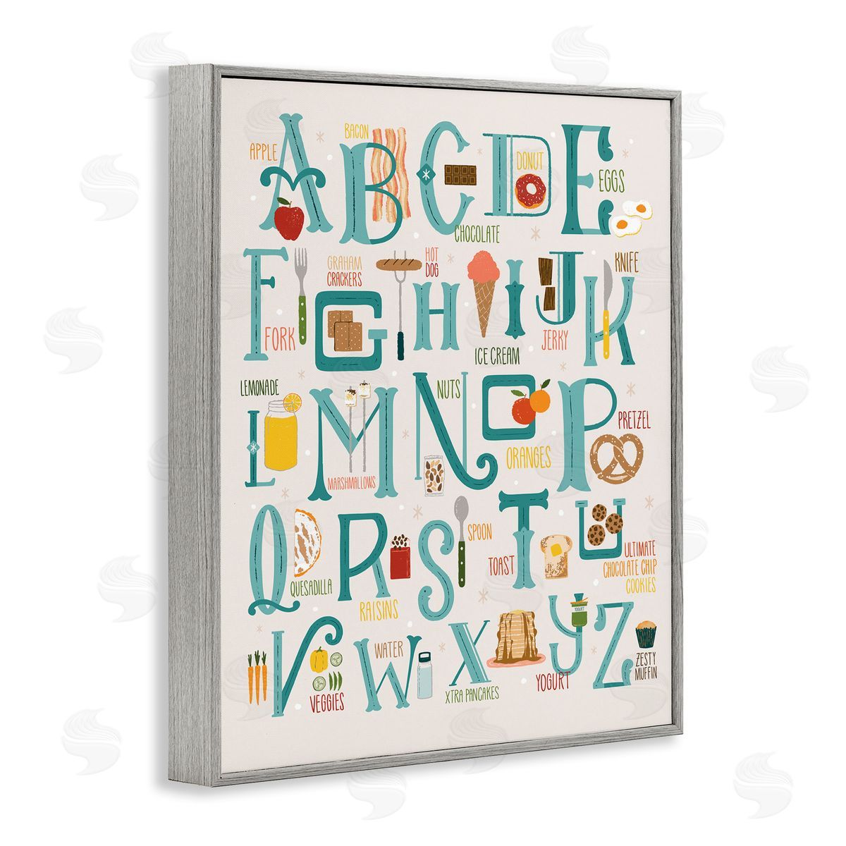 Zirkus Design Alphabet of Foods Vintage Kitchen Letter Chart Gray Framed Giclee Wall Art