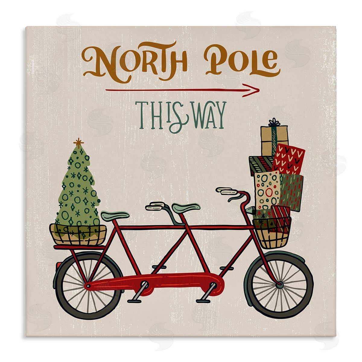 Zirkus Design North Pole Directional Red Christmas Tandem Bicycle Canvas Wall Art