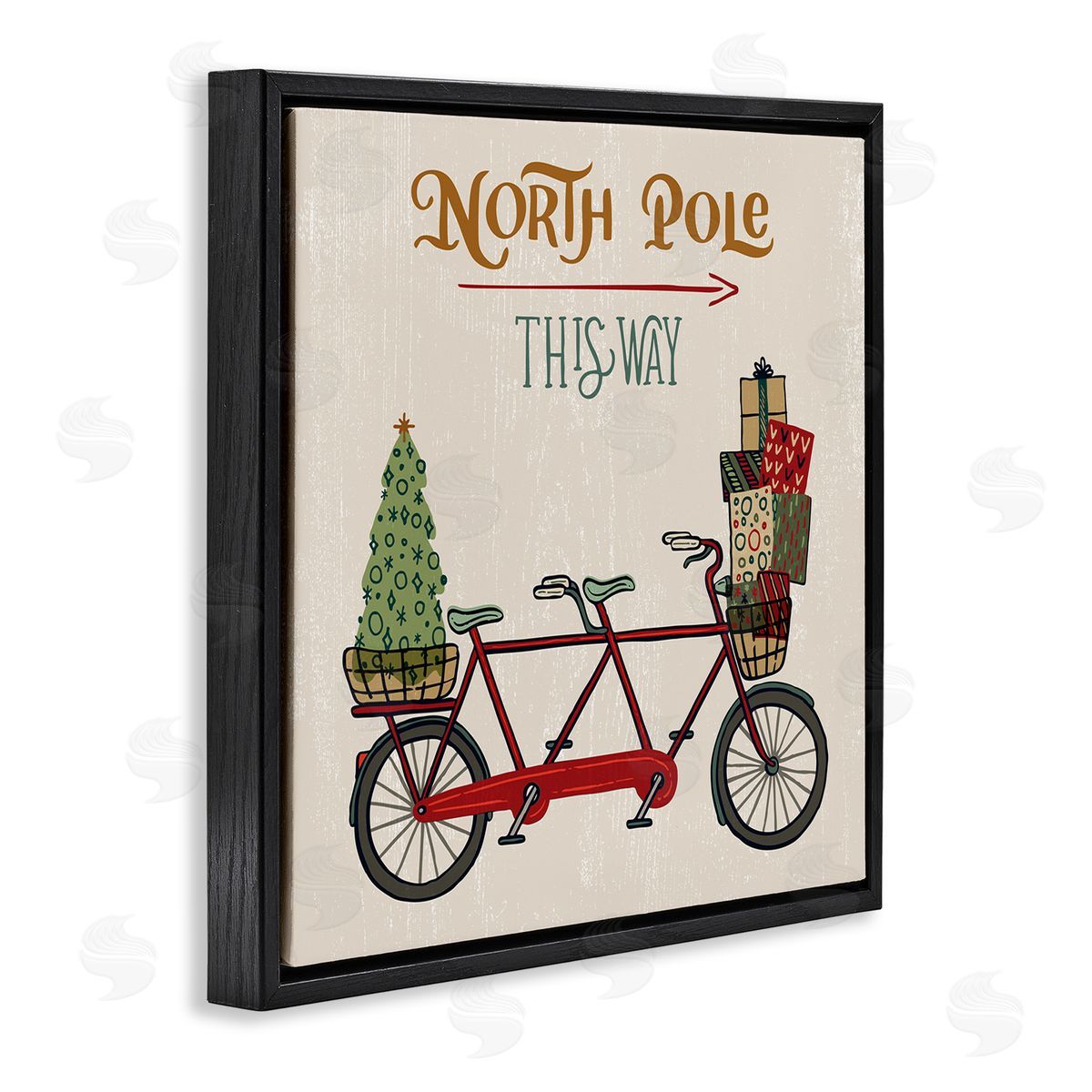 Zirkus Design North Pole Directional Red Christmas Tandem Bicycle Black Floater Frame Canvas Art