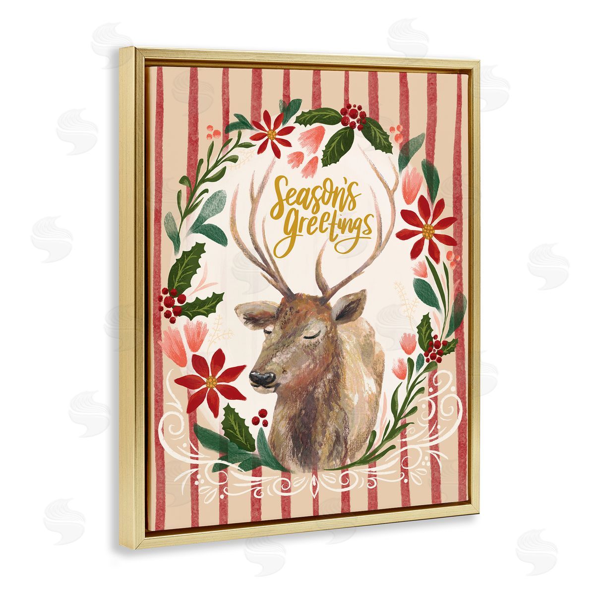Zirkus Design Seasons Greetings Holiday Wreath Soft Reindeer Portrait Gold Floater Frame Canvas Art