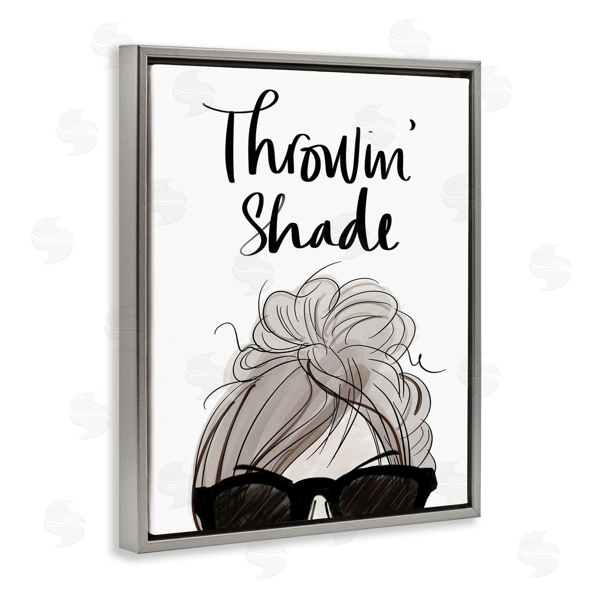 Anna Quach Throwin' Shade Phrase Woman in Sunglasses Gray Floater Frame Canvas Art