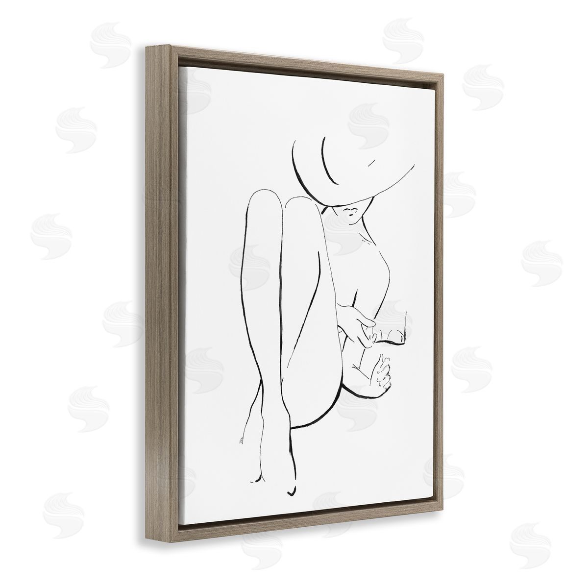 Patricia Pinto Woman in Sun Hat Minimal Line Drawing Brown Floater Frame Canvas Art