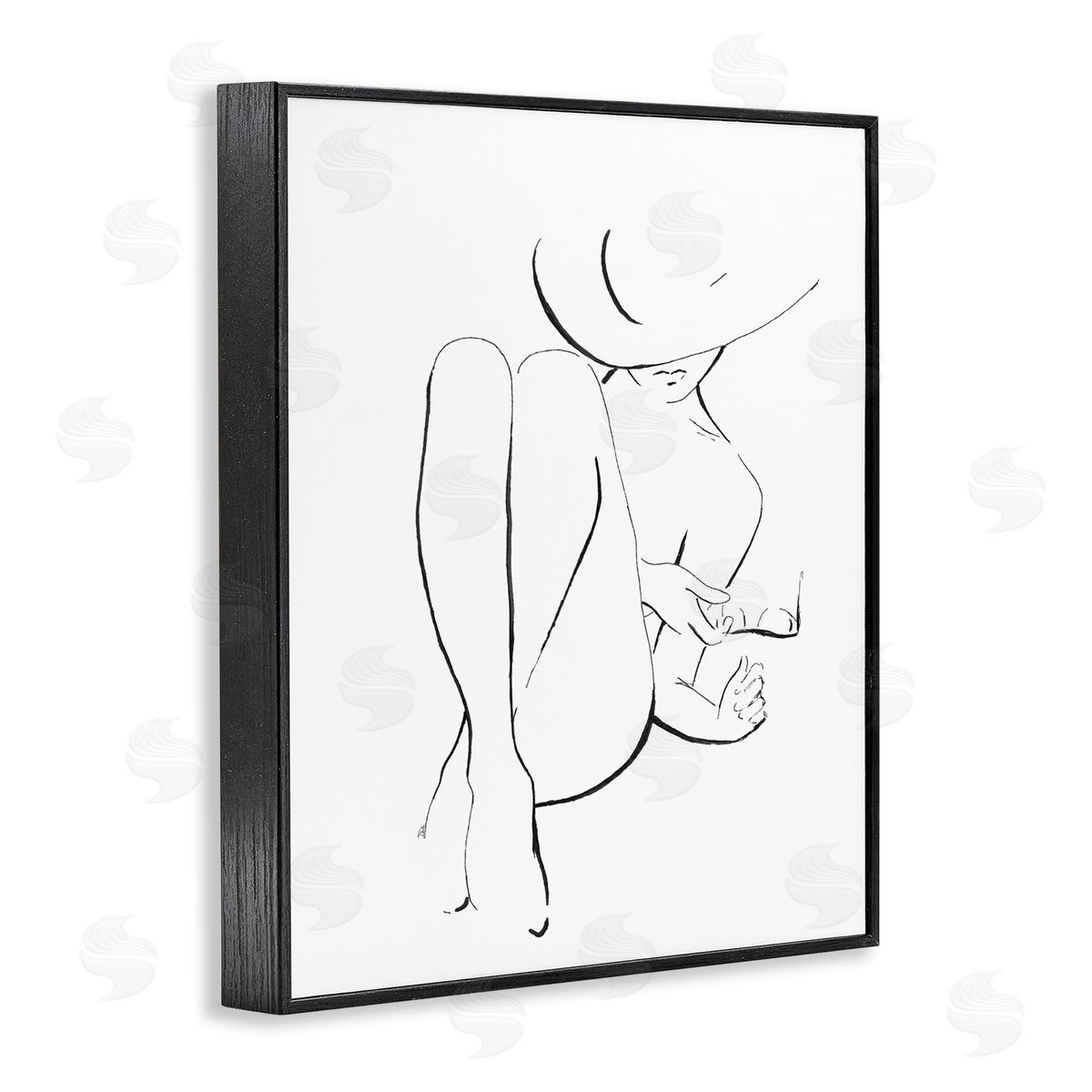Patricia Pinto Woman in Sun Hat Minimal Line Drawing Black Framed Giclee Wall Art