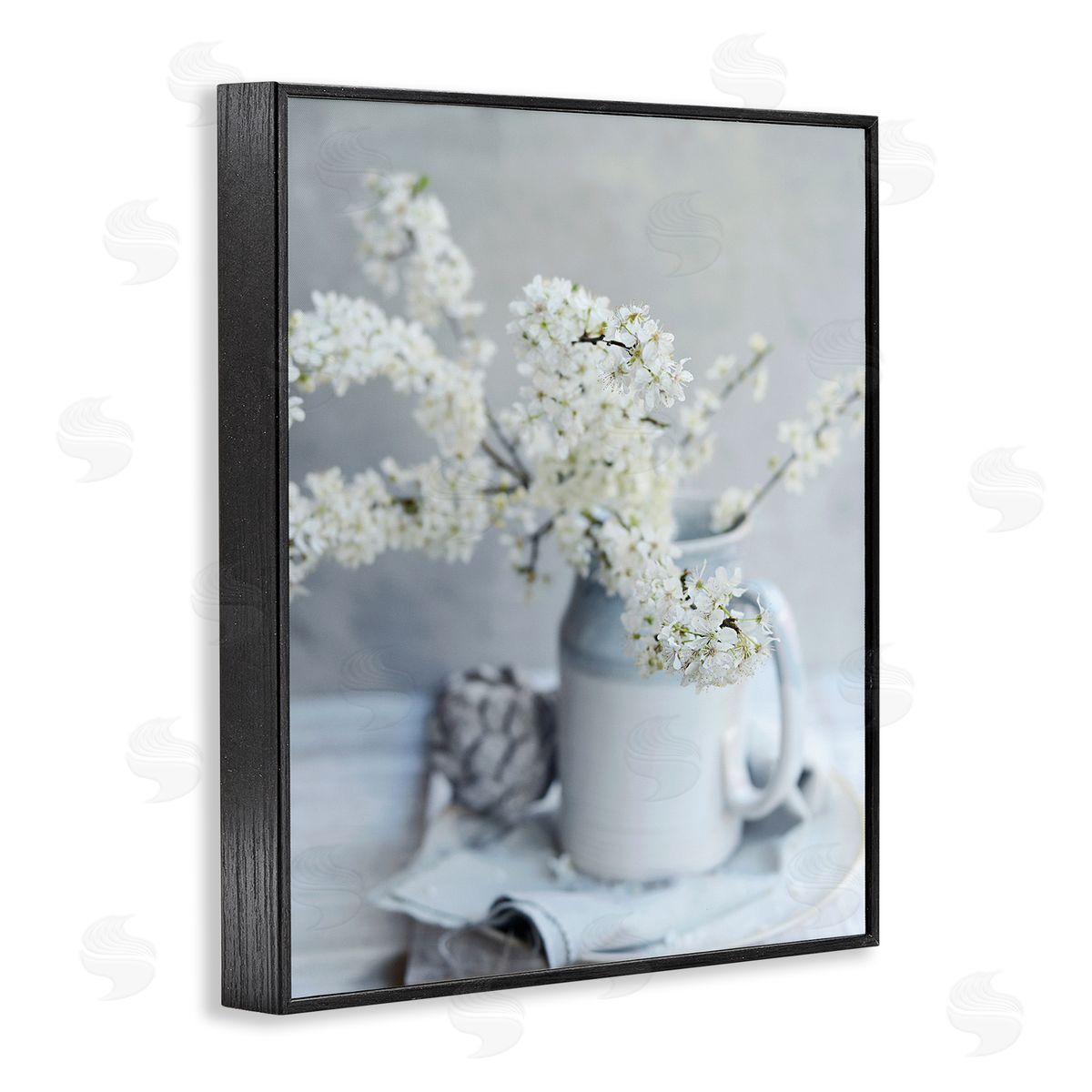 Sarah Gardner White Blossom Florals in Soft Country Mug Black Framed Giclee Wall Art