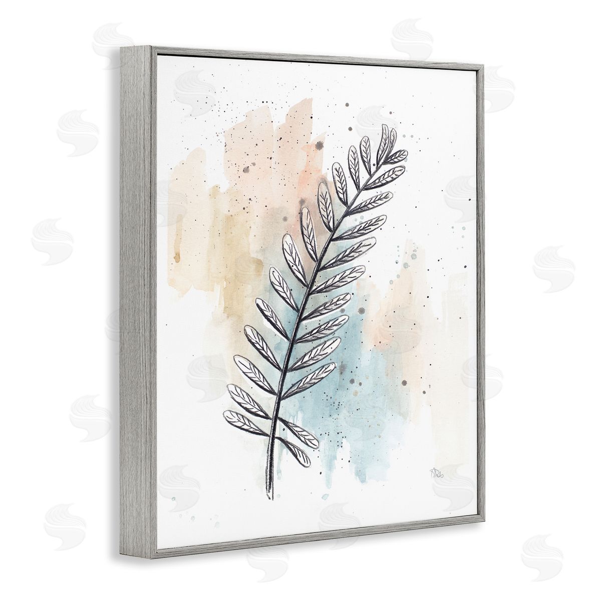 Patricia Pinto Foliage Plant Stem over Blue Beige Watercolor Gray Framed Giclee Wall Art