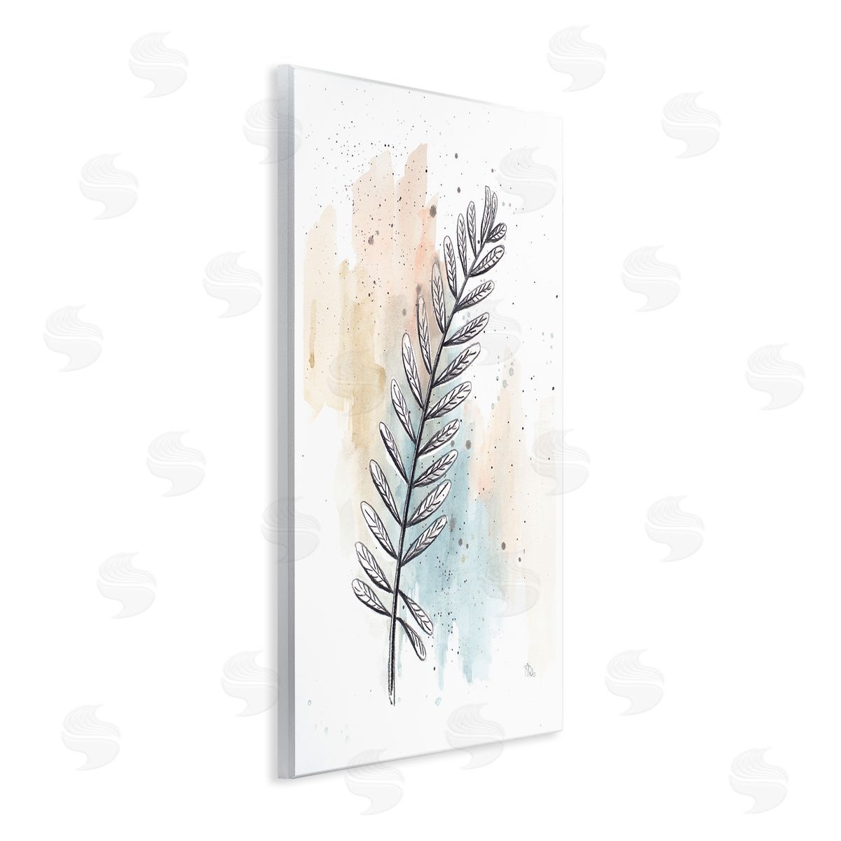 Patricia Pinto Foliage Plant Stem over Blue Beige Watercolor Wall Plaque Art