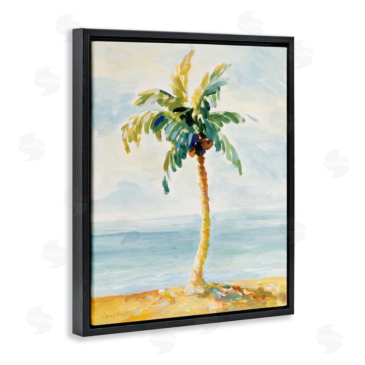 Lanie Loreth Palm Tree with Coconuts on Beach Sand Black Floater Frame Canvas Art
