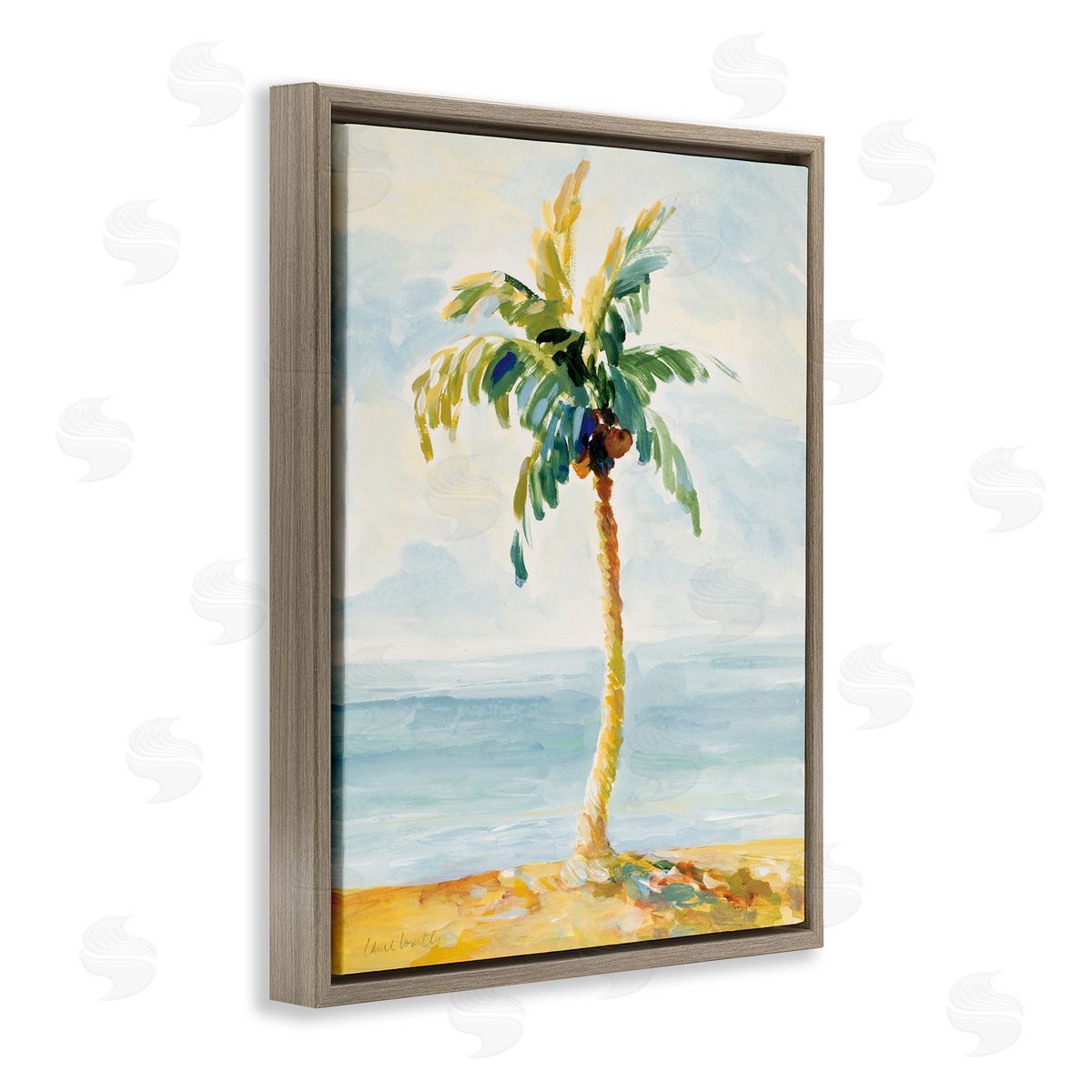 Lanie Loreth Palm Tree with Coconuts on Beach Sand Brown Floater Frame Canvas Art