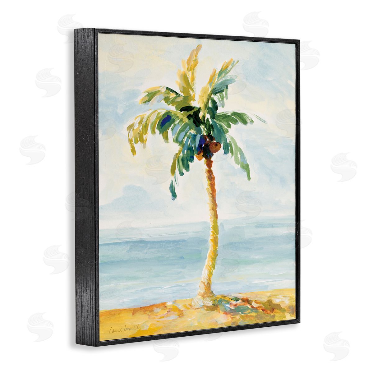Lanie Loreth Palm Tree with Coconuts on Beach Sand Black Framed Giclee Wall Art