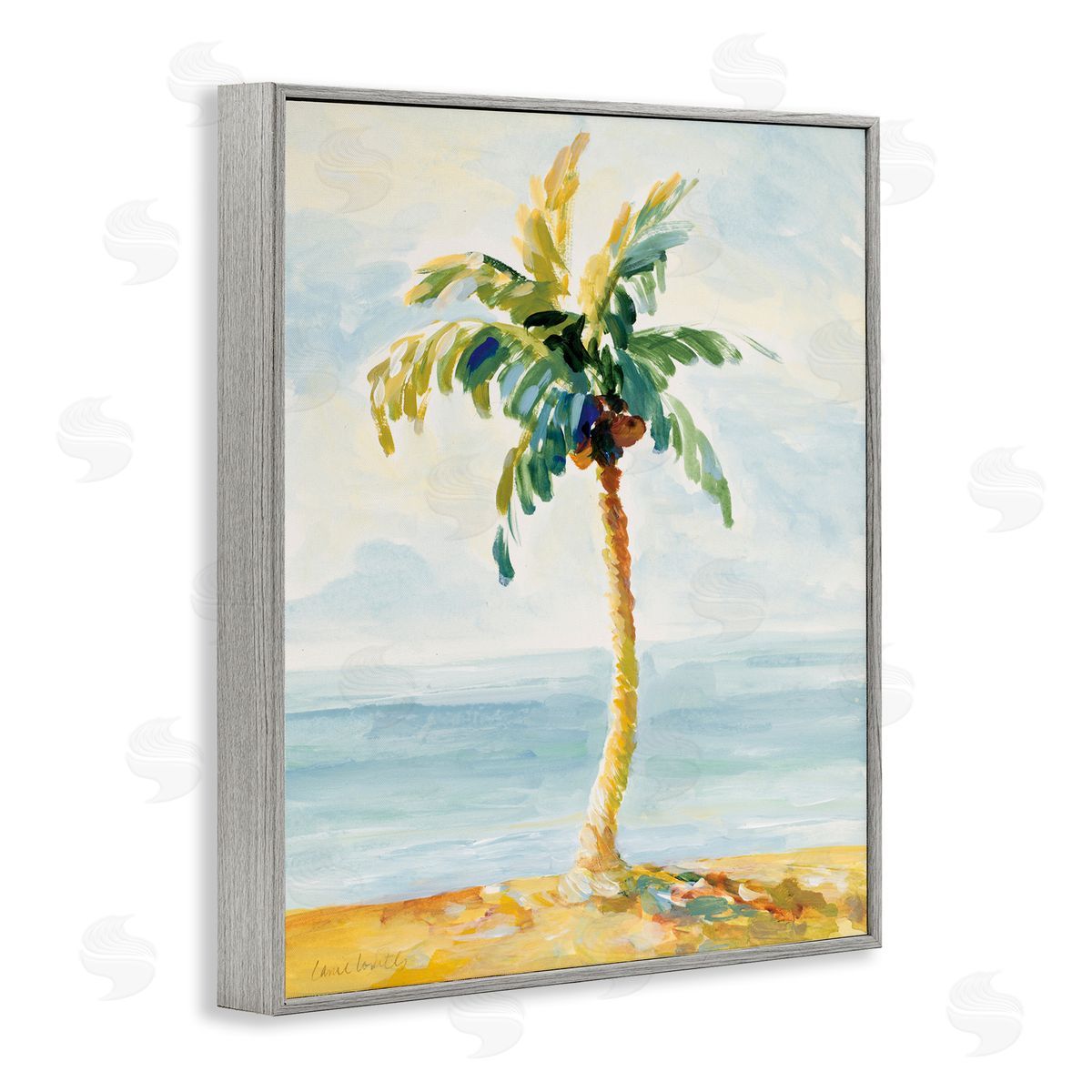Lanie Loreth Palm Tree with Coconuts on Beach Sand Gray Framed Giclee Wall Art