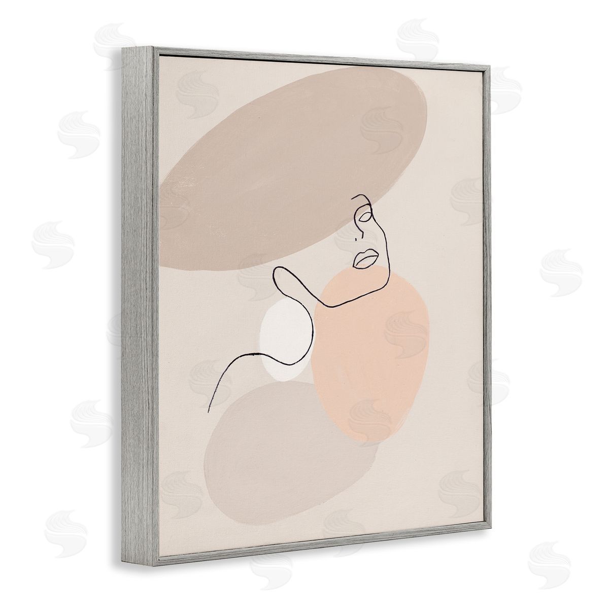 Patricia Pinto Minimal Female Line Drawing over Abstract Shapes Gray Framed Giclee Wall Art