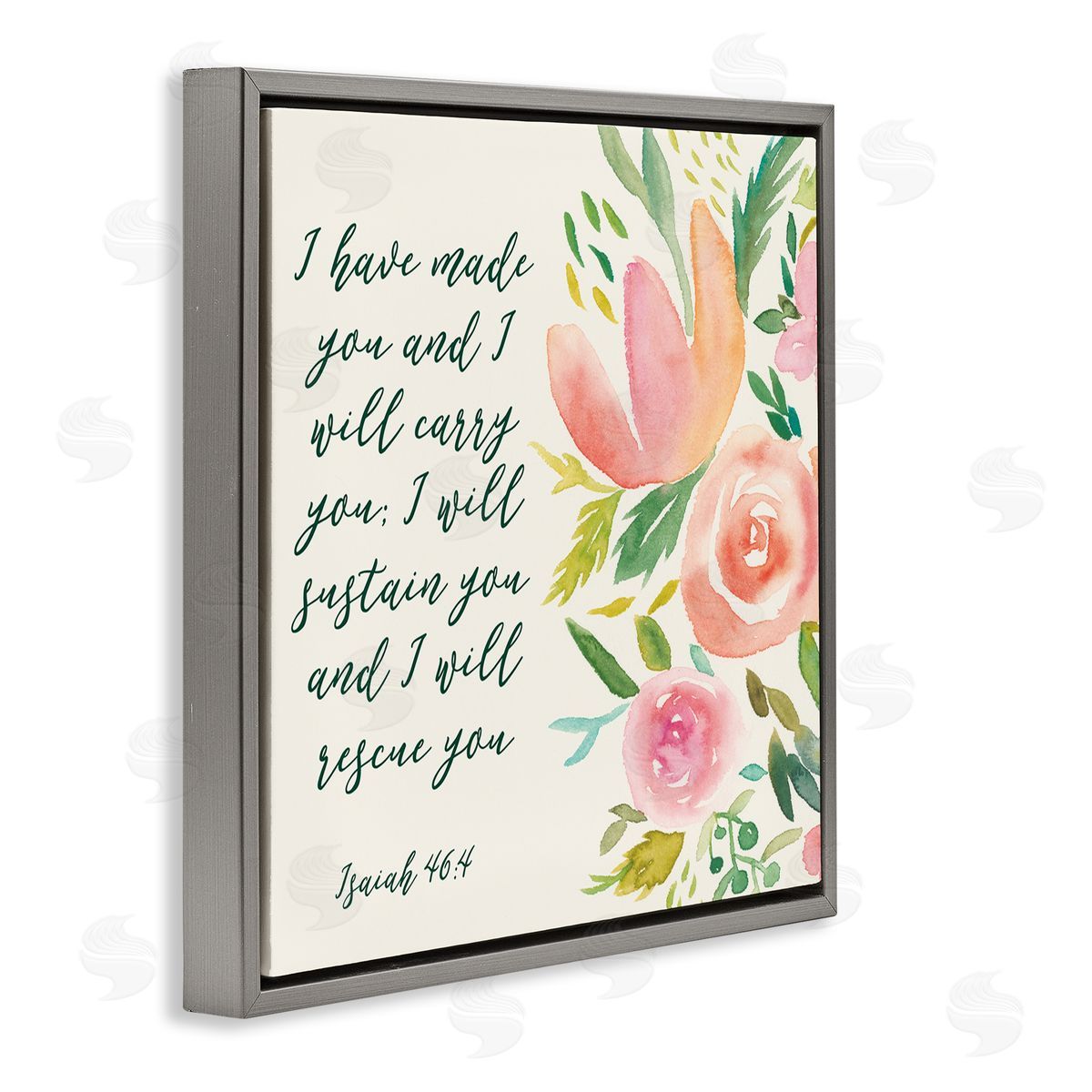 Studio W Isaiah 46:4 Proverbs Watercolor Spring Florals Gray Floater Frame Canvas Art