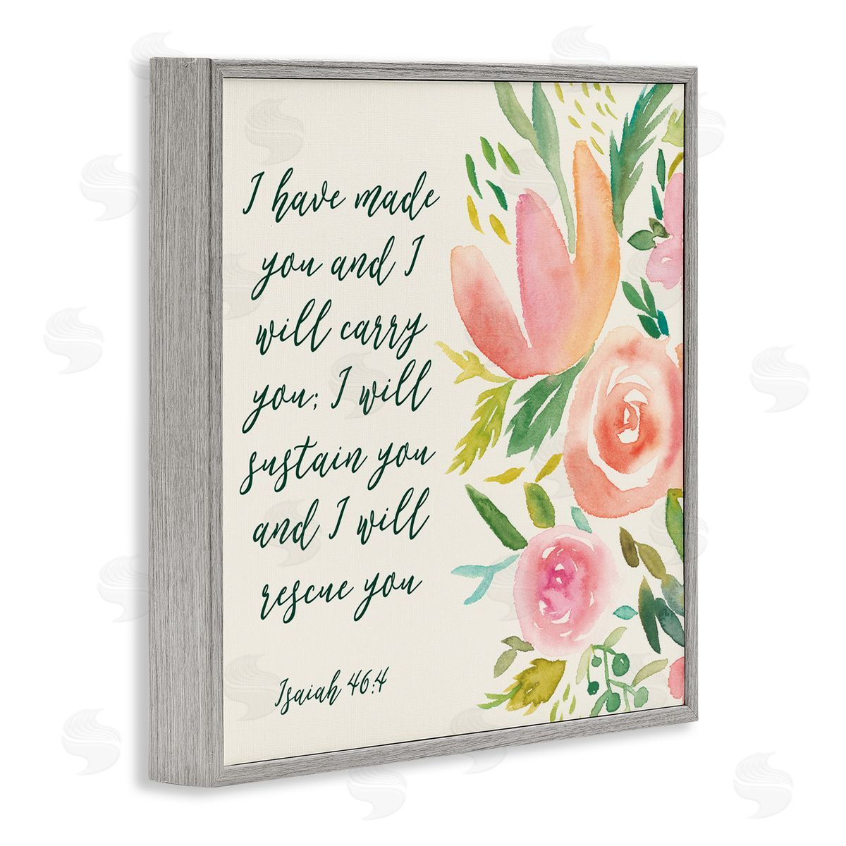 Studio W Isaiah 46:4 Proverbs Watercolor Spring Florals Gray Framed Giclee Wall Art