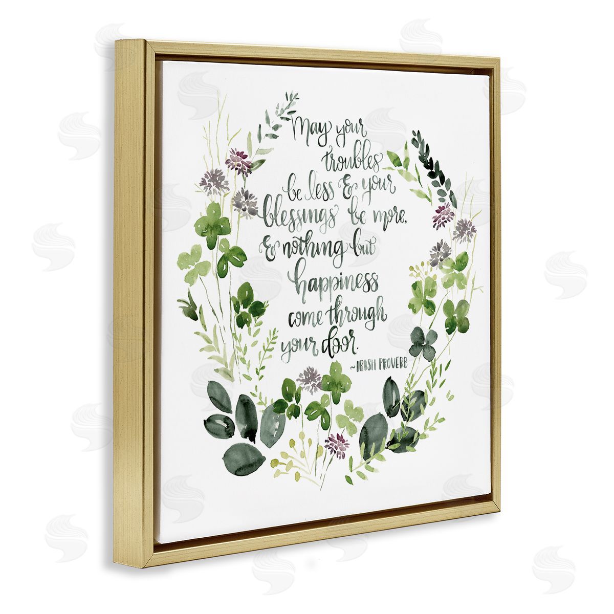 Troubles Be Less Irish Proverbs Gold Floating Frame Canvas Wall Art, Home Decor by Jennifer Paxton Parker