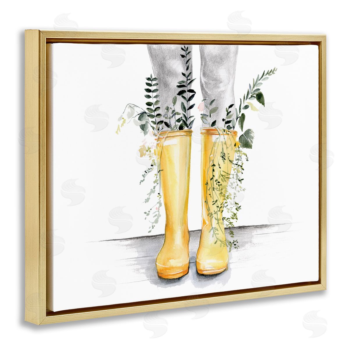 Jennifer Paxton Parker Yellow Rainboot Bouquets Chic Wildflower Foliage Gold Floater Frame Canvas Art