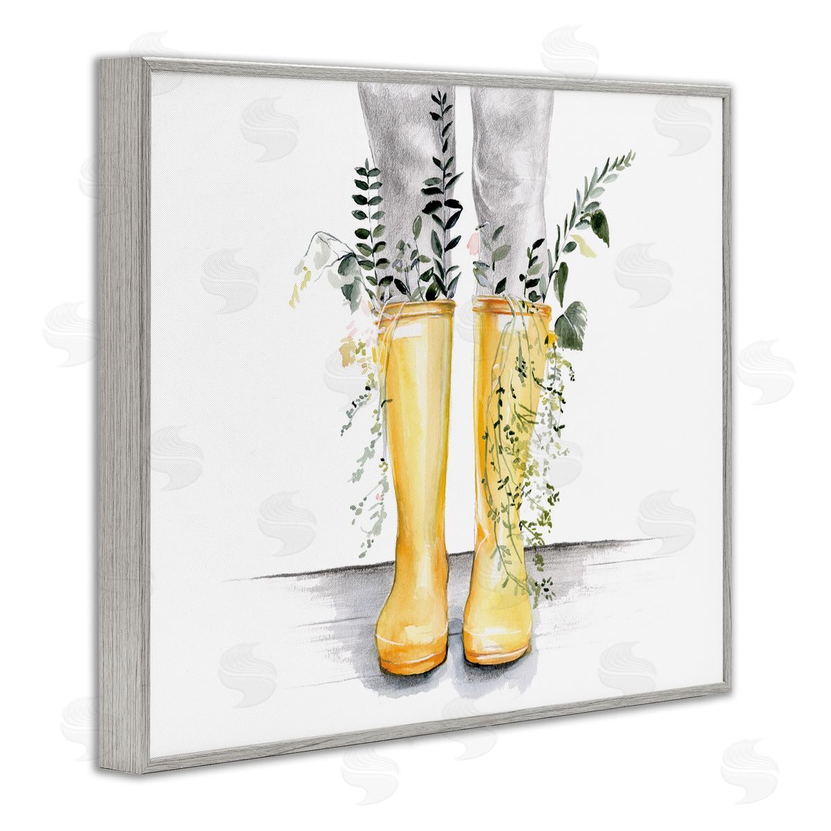 Jennifer Paxton Parker Yellow Rainboot Bouquets Chic Wildflower Foliage Gray Framed Giclee Wall Art
