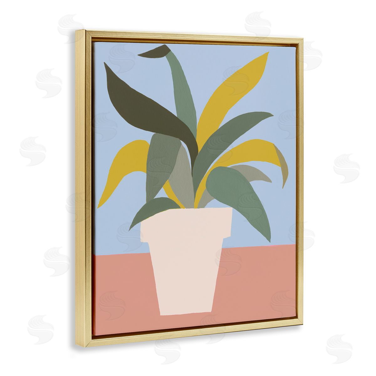 Regina Moore Indoor Potted Plant Soft Green Blue Red Gold Floater Frame Canvas Art