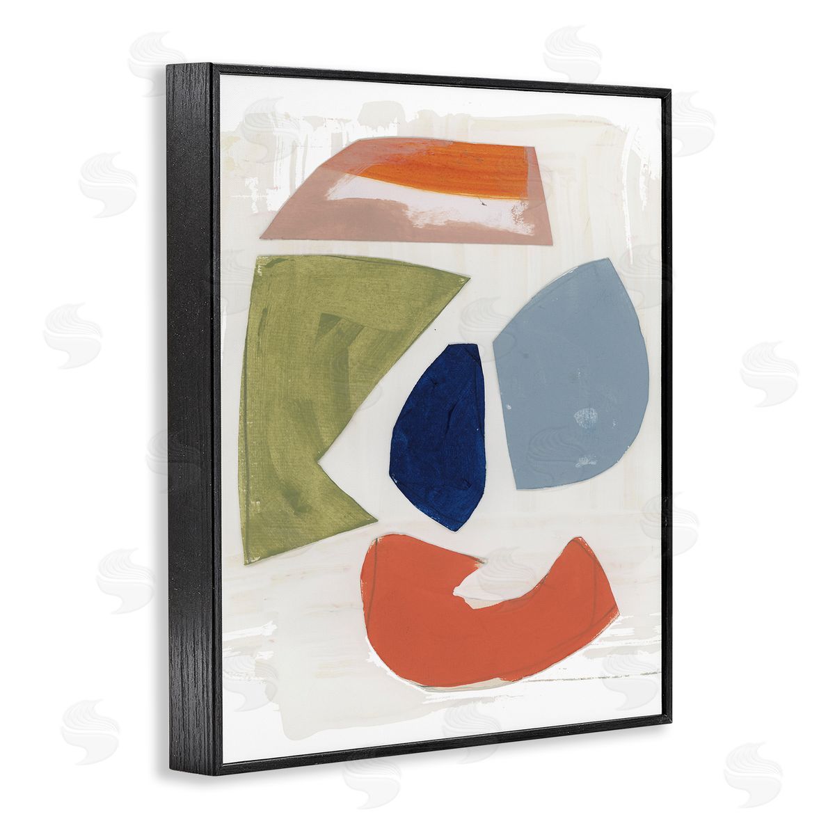 Unknown Artist Collage of Abstract Shapes Green Orange Blue Black Framed Giclee Wall Art