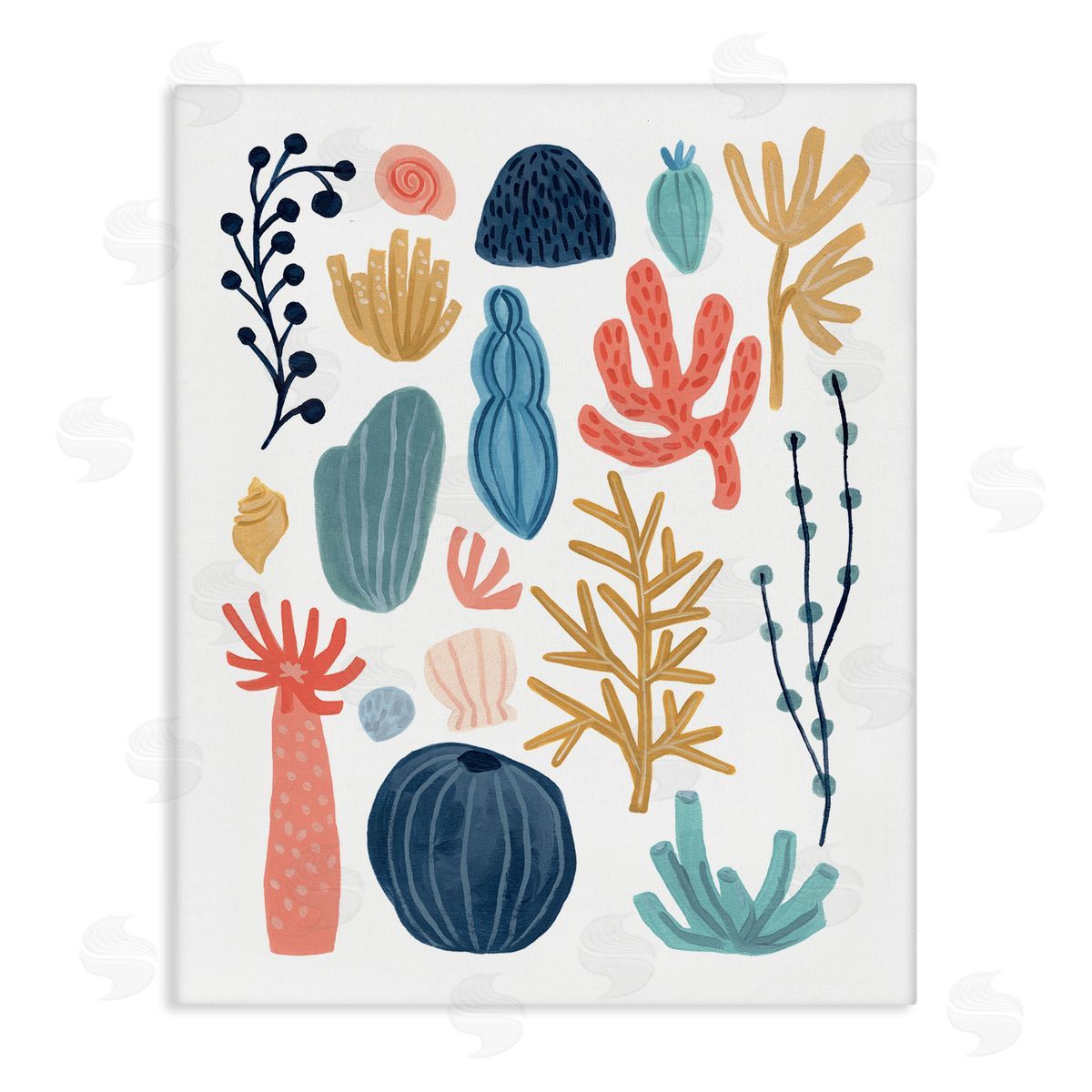 June Erica Vess Playful Sea Life Coral Red Yellow Blue Plants Canvas Wall Art