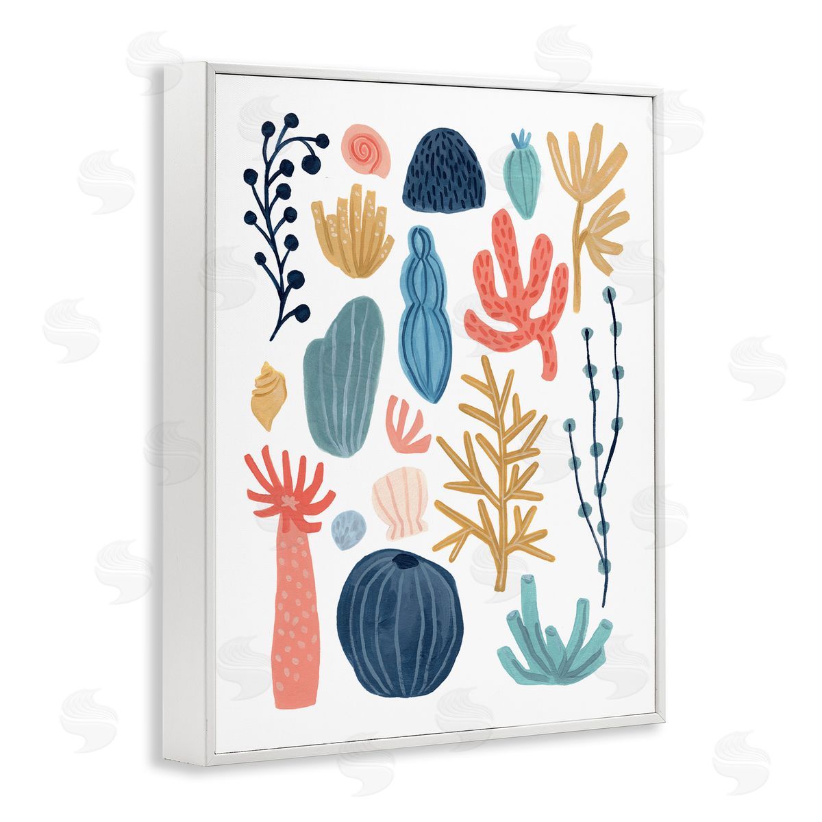 June Erica Vess Playful Sea Life Coral Red Yellow Blue Plants White Framed Giclee Wall Art