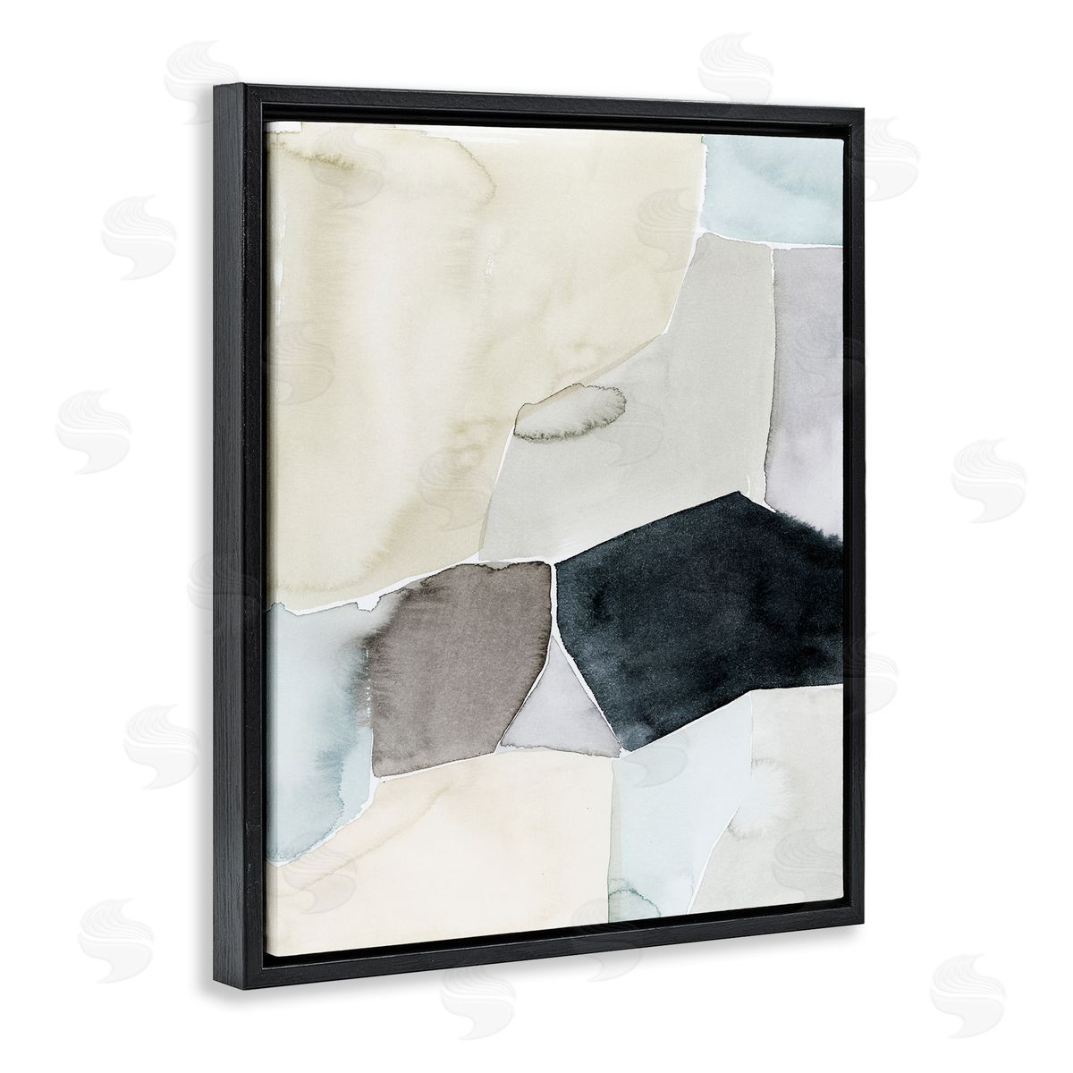 Grace Popp Abstract Watercolor Shapes Green Blue Black Black Floater Frame Canvas Art