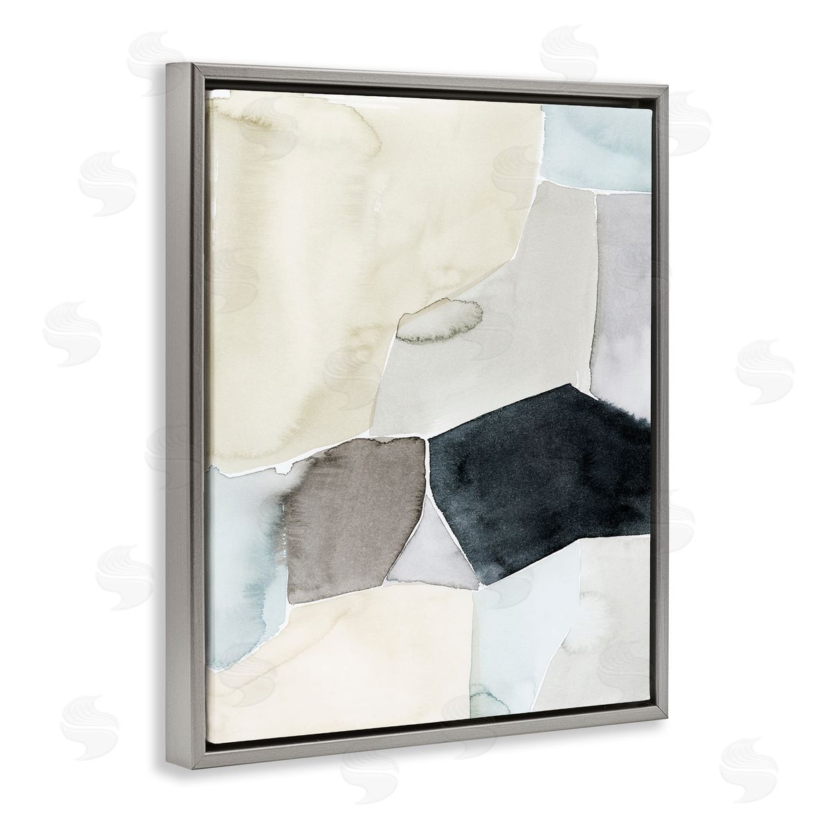 Grace Popp Abstract Watercolor Shapes Green Blue Black Gray Floater Frame Canvas Art