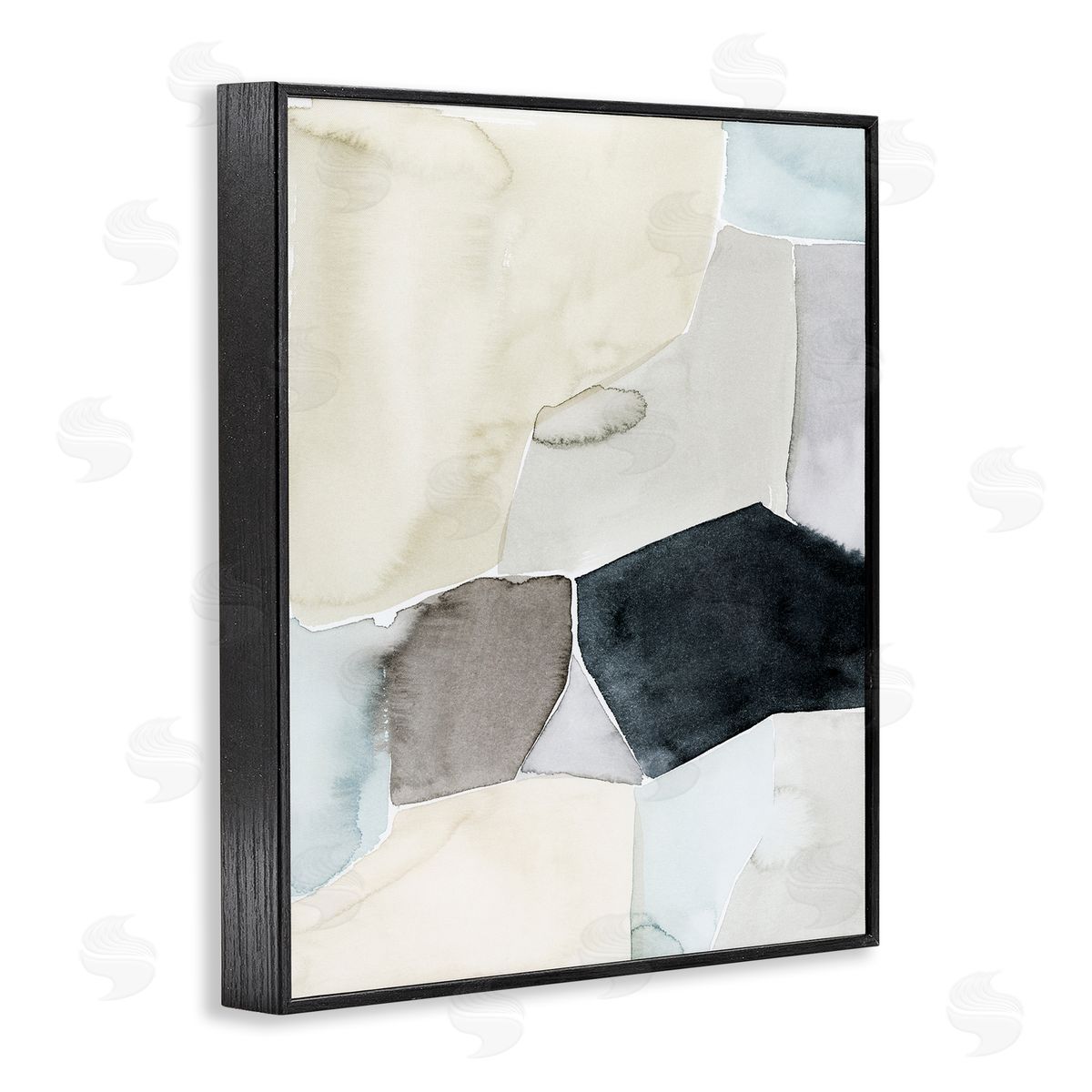 Grace Popp Abstract Watercolor Shapes Green Blue Black Black Framed Giclee Wall Art