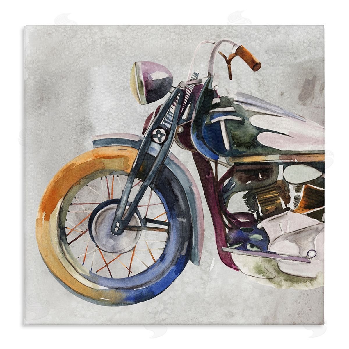 Annie Warren Motorcycle Chopper Bike Expressive Watercolor Tones Stretched Canvas Wall Art Print