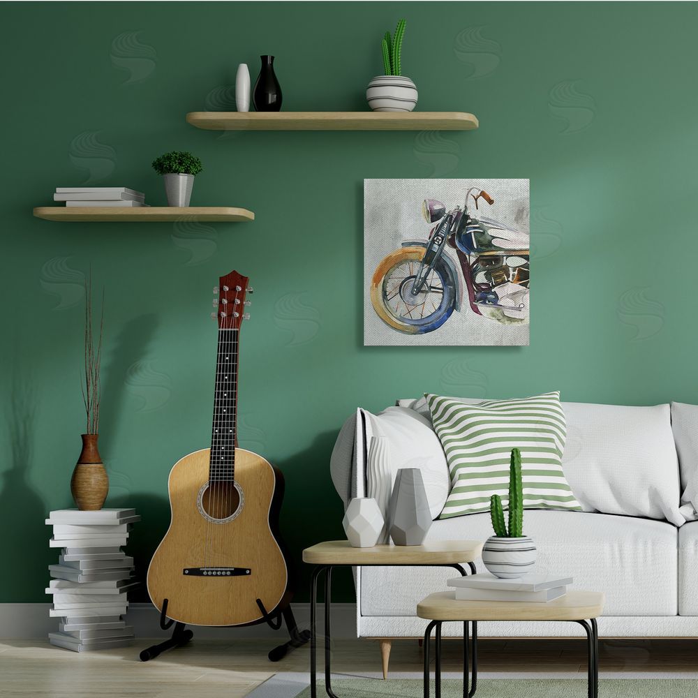 Annie Warren Motorcycle Chopper Bike Expressive Watercolor Tones Canvas Wall Art in Room