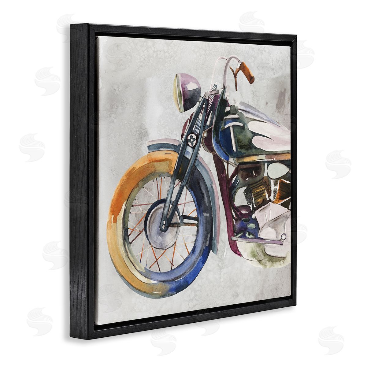 Annie Warren Motorcycle Chopper Bike Expressive Watercolor Tones Black Floating Frame Canvas Wall Art Print