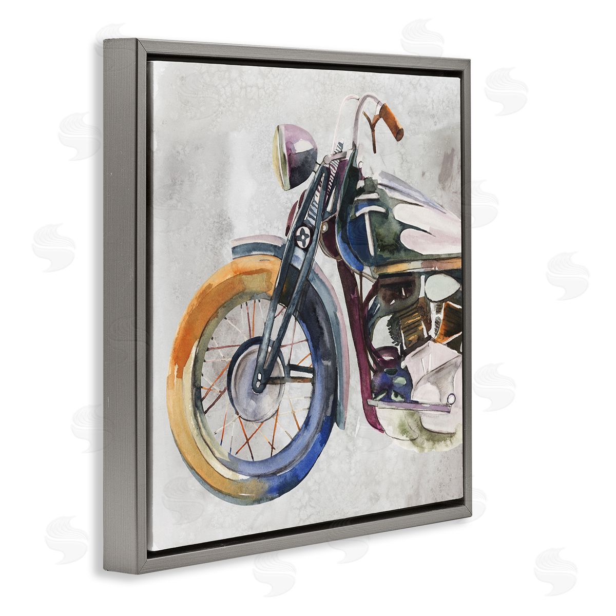 Annie Warren Motorcycle Chopper Bike Expressive Watercolor Tones Gray Floating Frame Canvas Wall Art Print