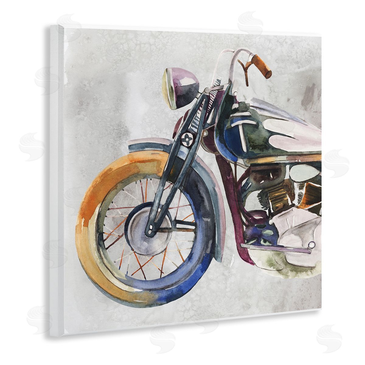 Annie Warren Motorcycle Chopper Bike Expressive Watercolor Tones Wooden Wall Plaque Art Print