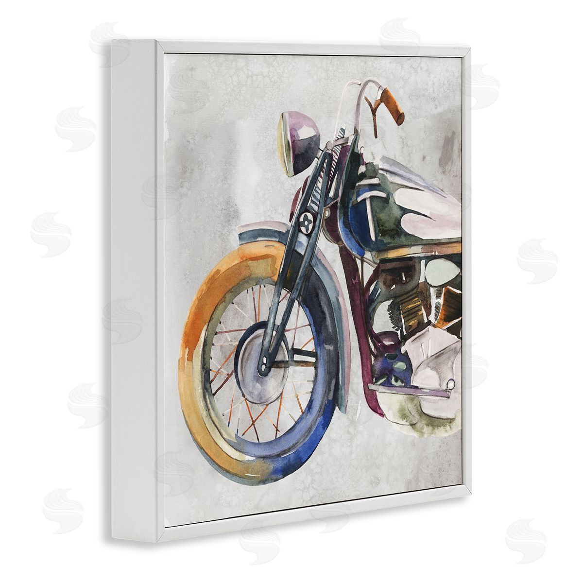 Annie Warren Motorcycle Chopper Bike Expressive Watercolor Tones White Framed Glicee Wall Art Print