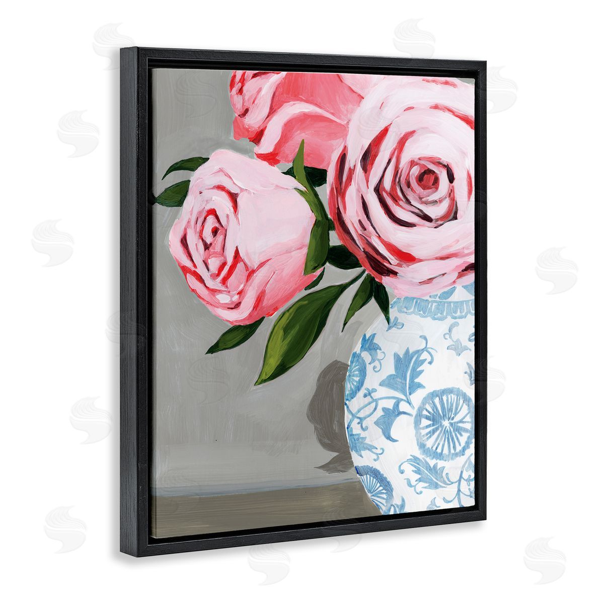 Grace Popp Blossoming Pink Roses in Ornate Blue Vase