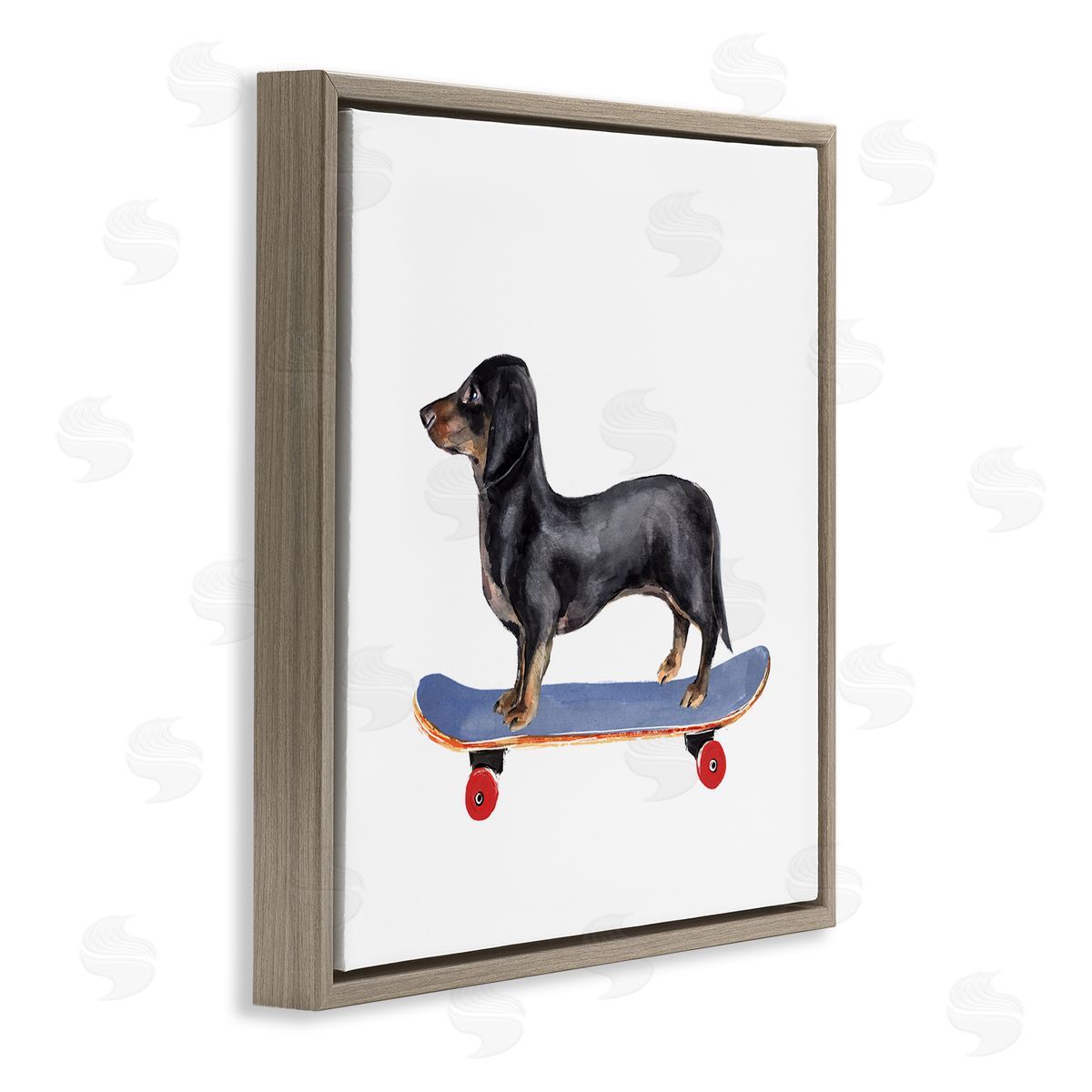 Annie Warren Dachshund Pet Dog on Blue Skateboard Brown Floating Frame Canvas Wall Art Print