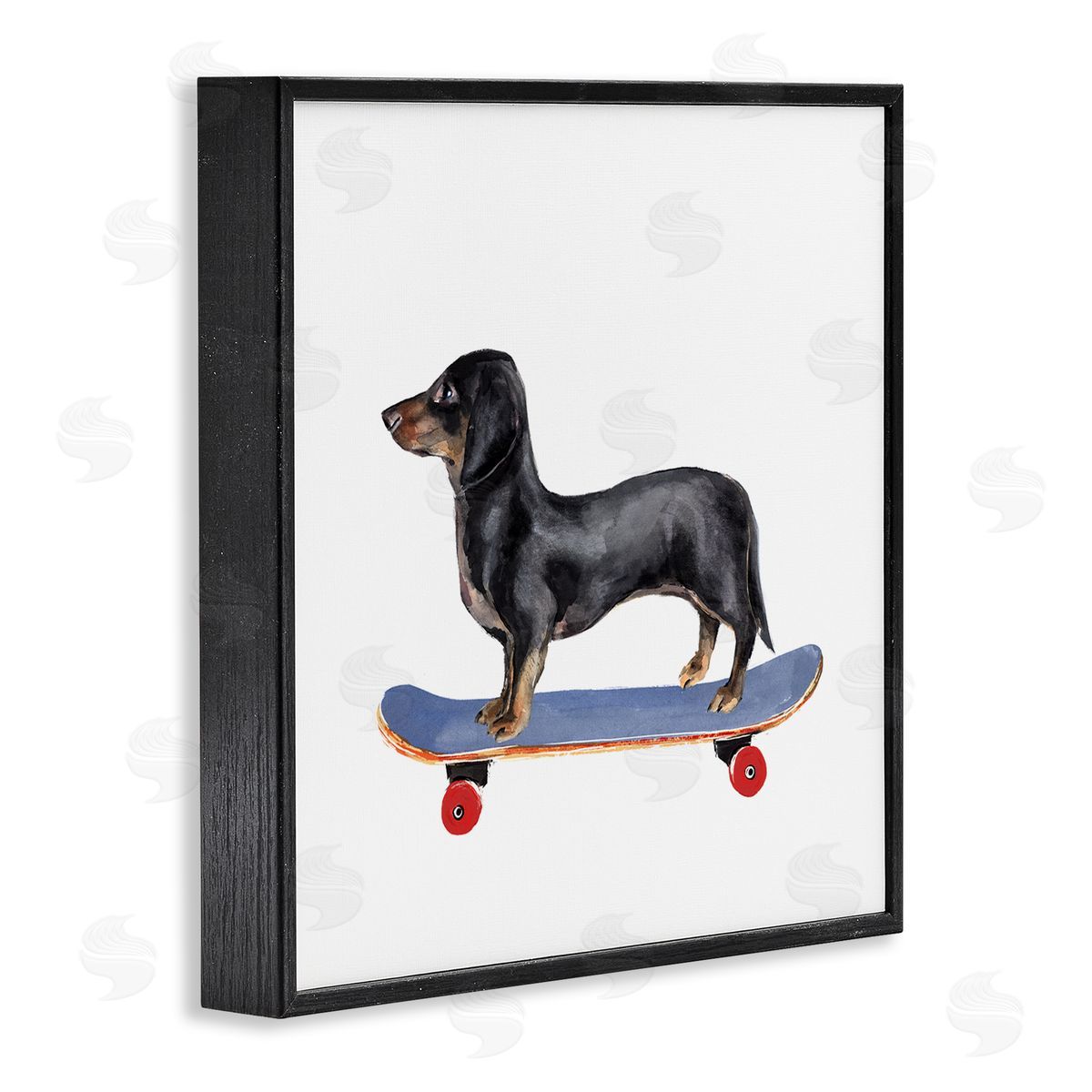 Annie Warren Dachshund Pet Dog on Blue Skateboard Black Framed Glicee Wall Art Print