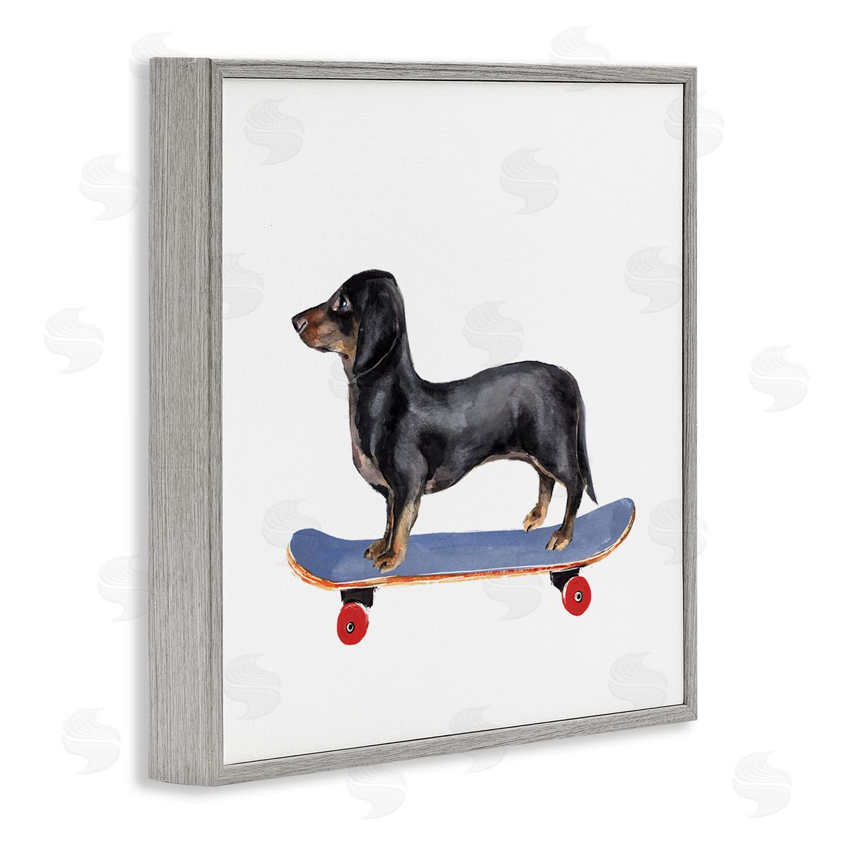Annie Warren Dachshund Pet Dog on Blue Skateboard Gray Framed Glicee Wall Art Print