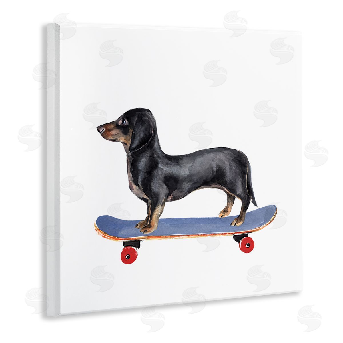 Annie Warren Dachshund Pet Dog on Blue Skateboard Wooden Wall Plaque Art Print
