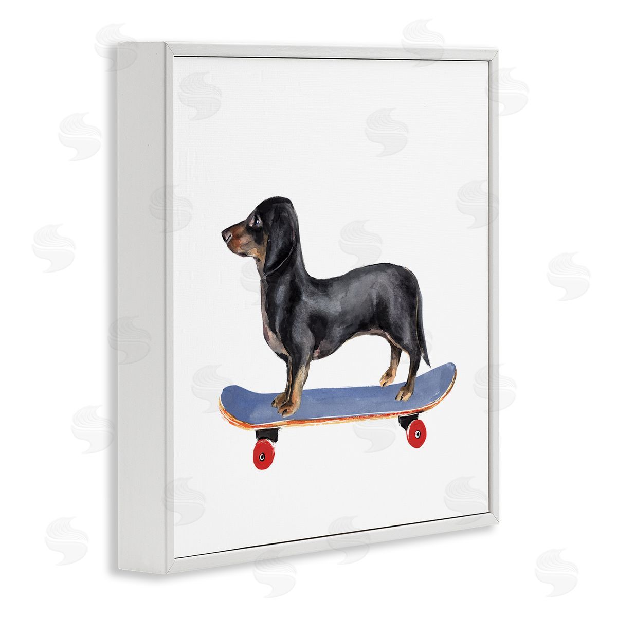 Annie Warren Dachshund Pet Dog on Blue Skateboard White Framed Glicee Wall Art Print