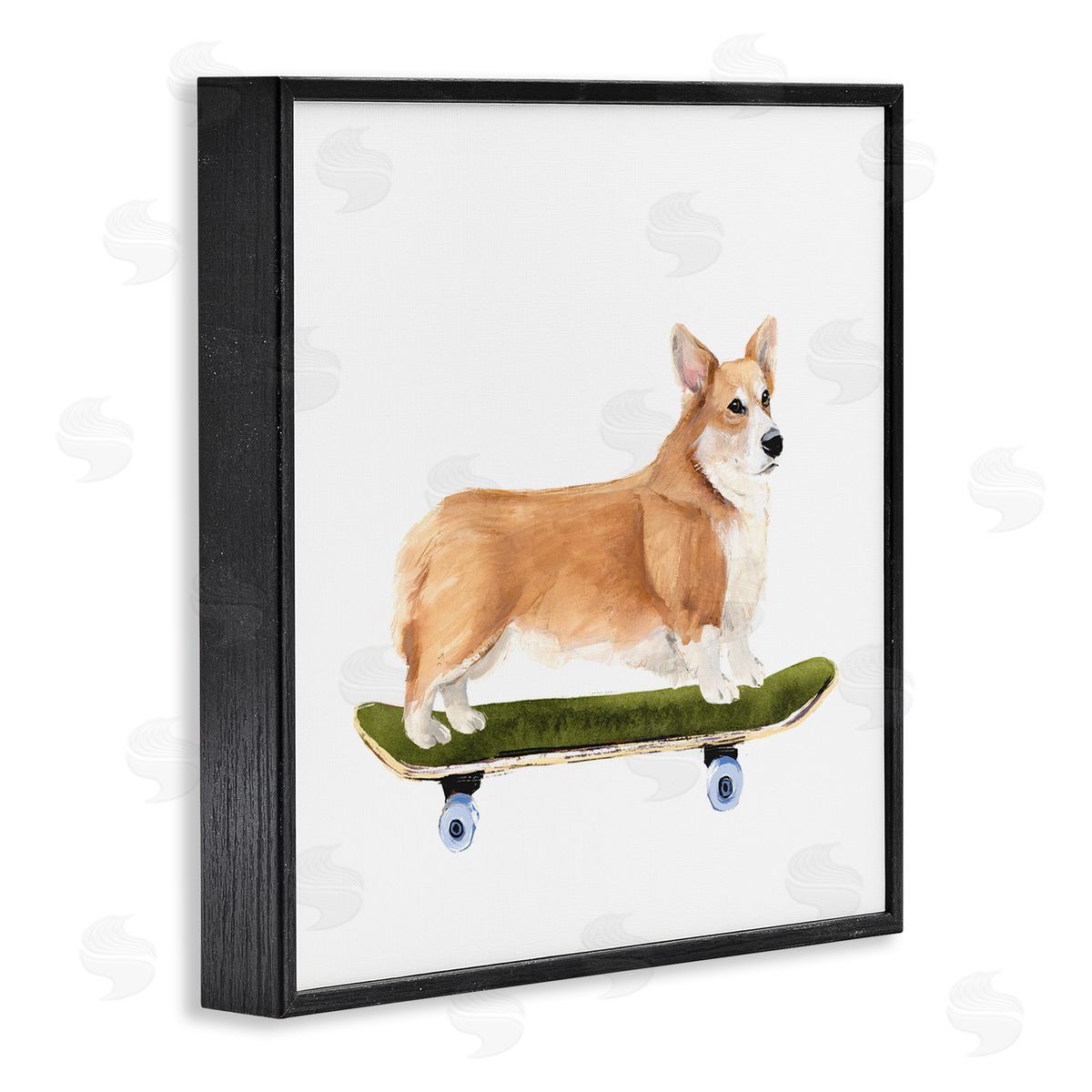 Annie Warren Playful Corgi Pet Dog on Green Skateboard Black Framed Glicee Wall Art Print