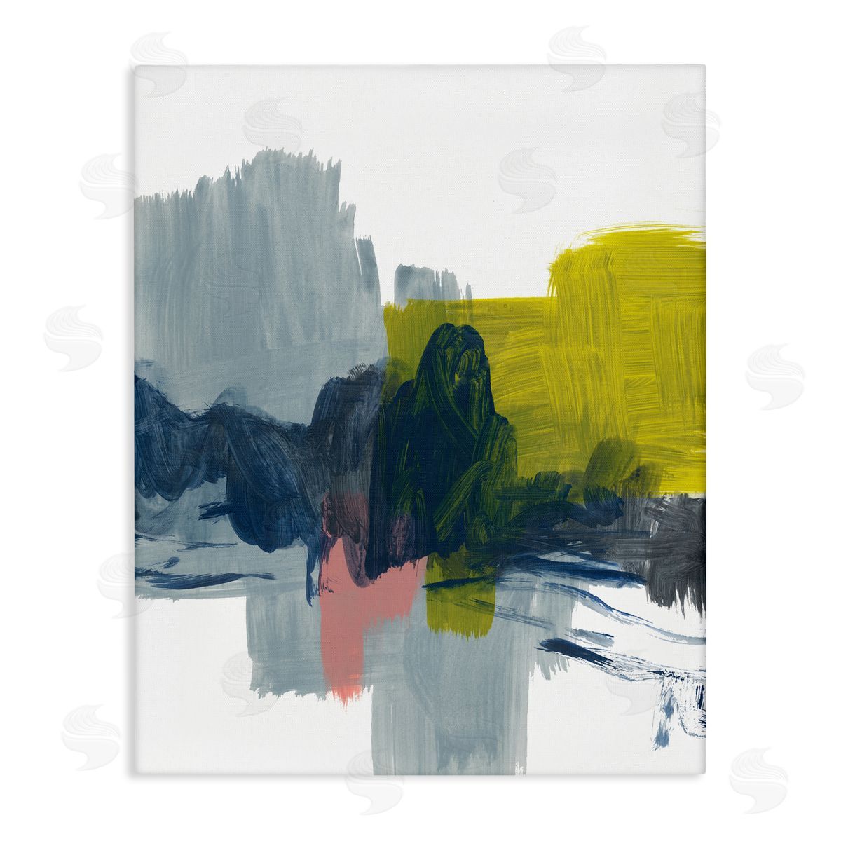 Bronwyn Baker Lively Abstract Brush Strokes Blue Grey Yellow